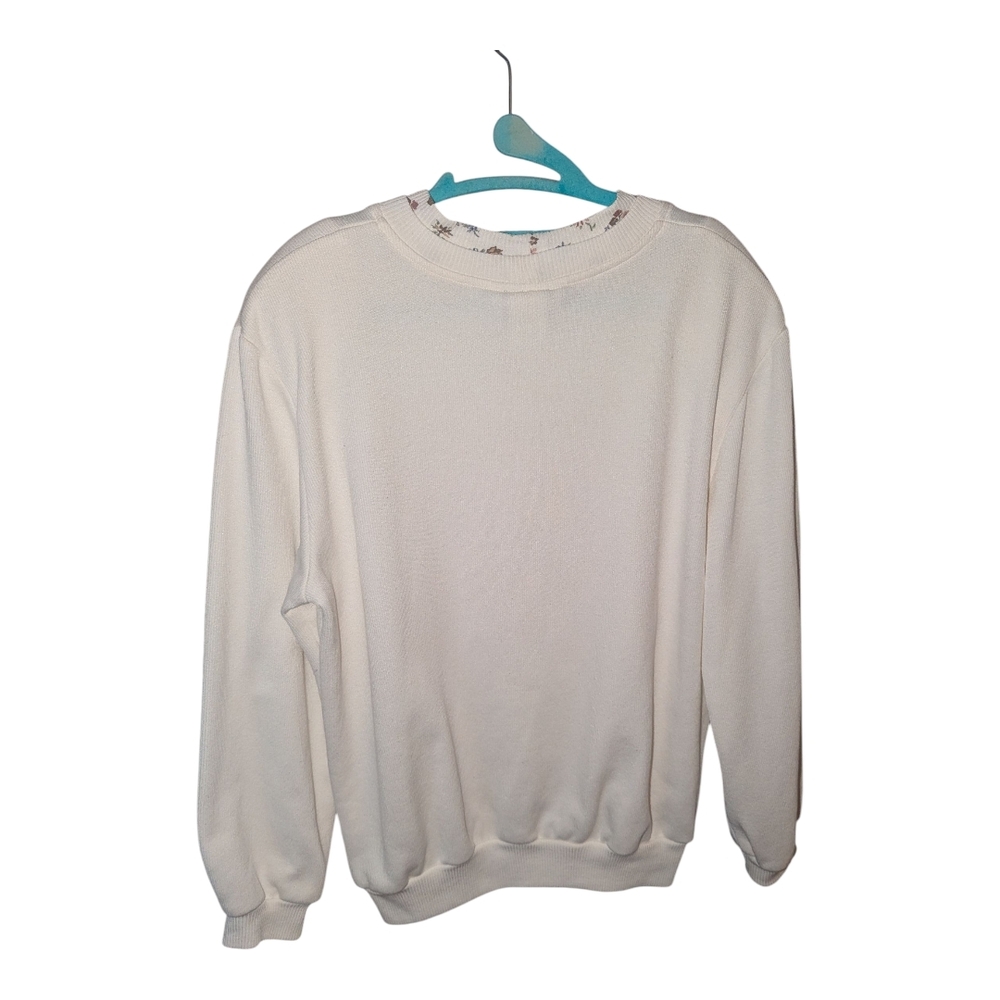Vintage Teddi Cream Crew Neck Sweater with Patchwork Design Cottage Core - Picture 4 of 5